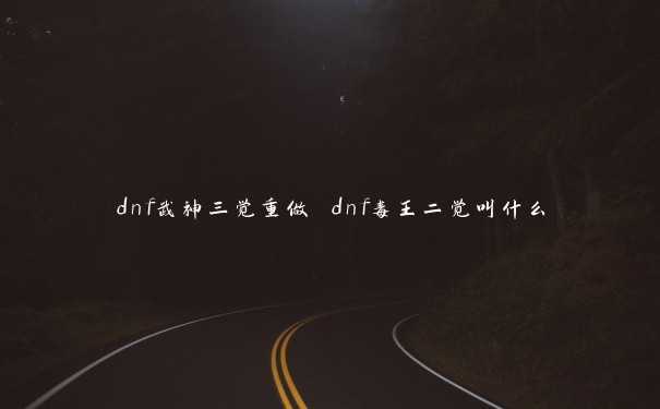 dnf武神三觉重做 dnf毒王二觉叫什么