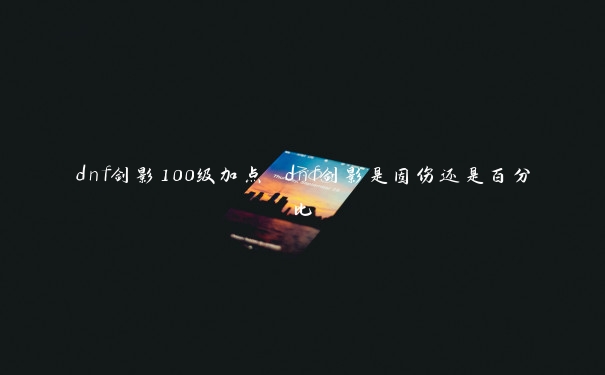 dnf剑影100级加点 dnf剑影是固伤还是百分比