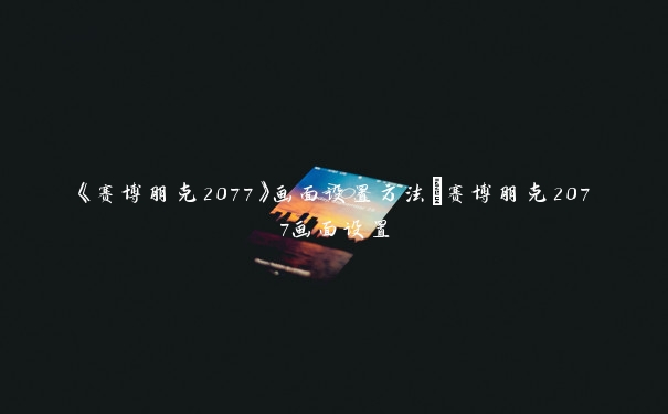 《赛博朋克2077》画面设置方法_赛博朋克2077画面设置